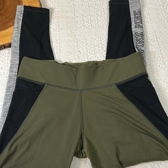 Victoria's Secret Pink Ultimate Fleece-Lined Leggings Olive Green Mesh Large - Picture 6 of 7